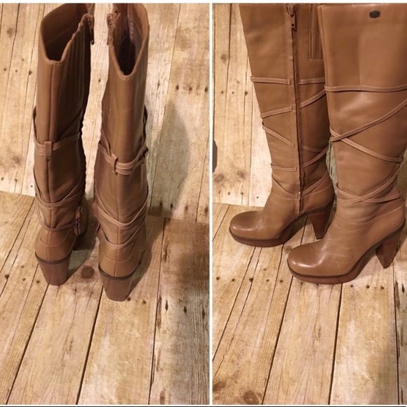 Tan Leather OTK Platform Stacked Strappy Boots - Picture 3 of 5